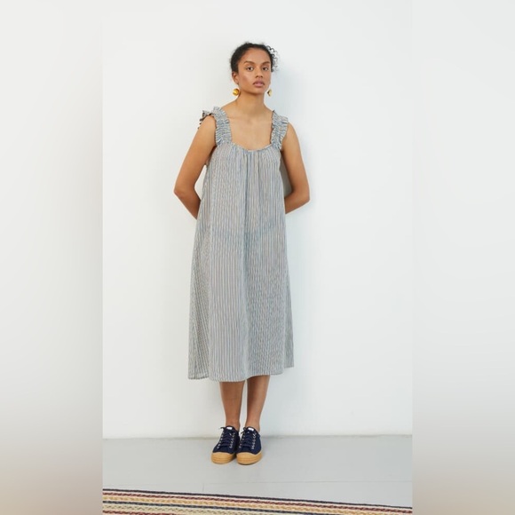 NWT Beck Snodergaard Alohi Adeline Striped Dress Small Ruffle Viscose Sundress - Picture 1 of 15